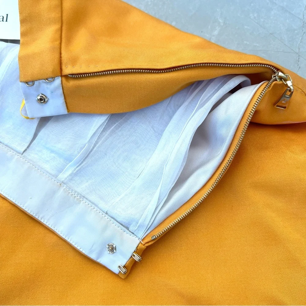 LOUIS VUITTON Mustard Shiny Cotton Blend A Line Mini Luxury Designer Skirt Sz 40